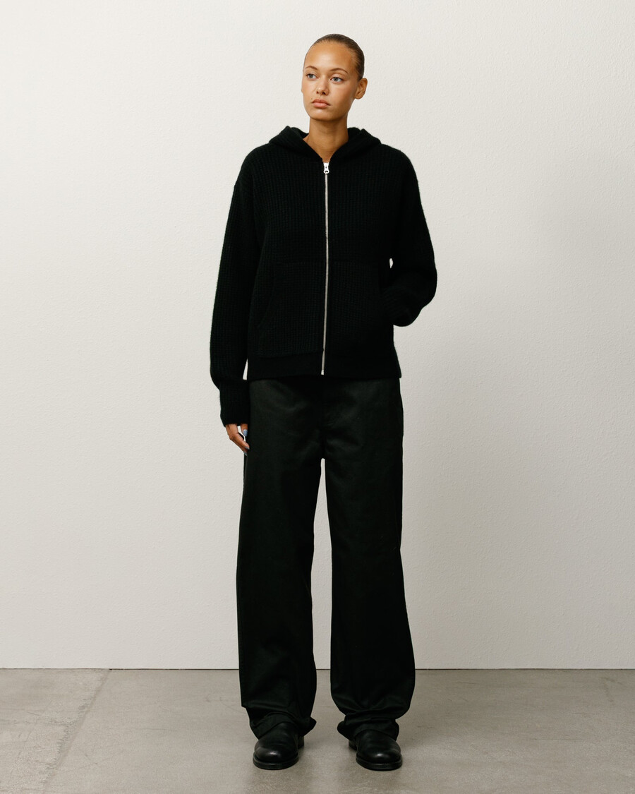 maglione con cappuccio e cerniera in cashmere a nido dape