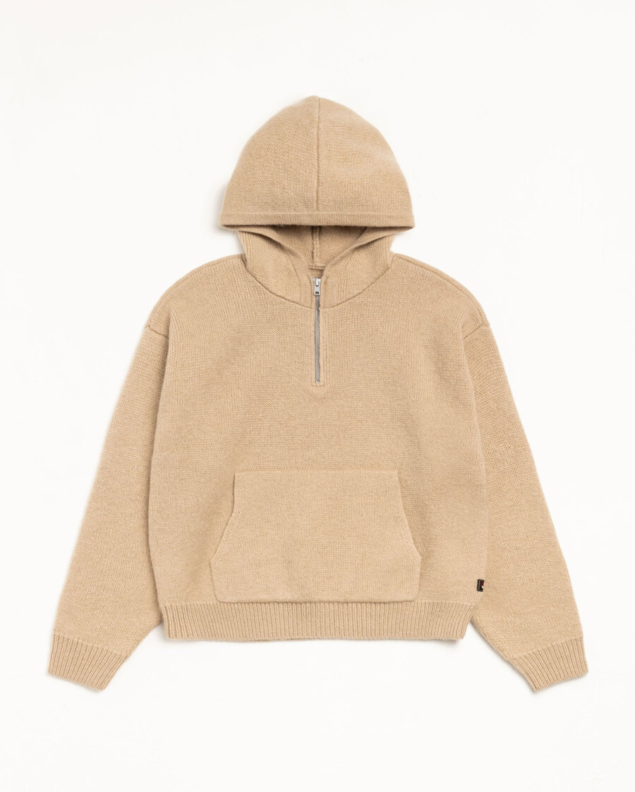 felpa con cappuccio in maglia con cerniera a un quarto