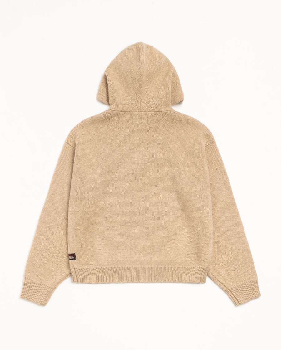 felpa con cappuccio in maglia con cerniera a un quarto