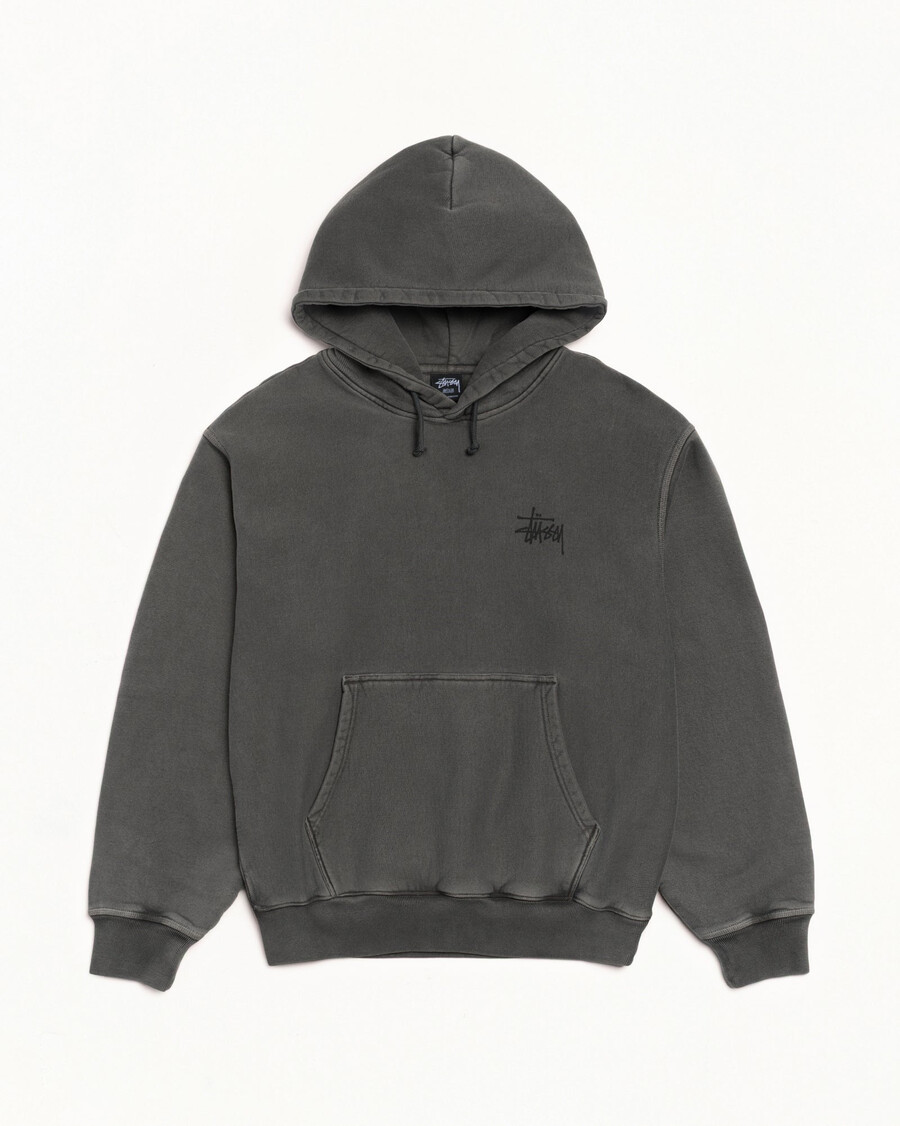 felpa con cappuccio stüssy basic tinta a pigmento