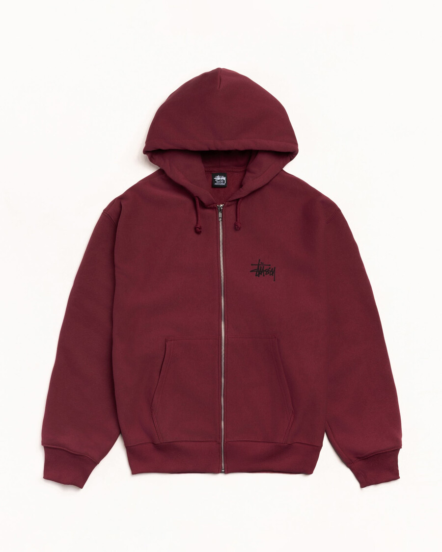 felpa con cappuccio e zip stüssy basic